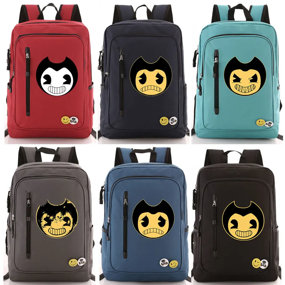 

Bendy Ink Machine Backpack Bag Sad Smile Face Zipper Pocket Bag Men Women BookBag Student School Travel Laptop Bag Mochila Badge