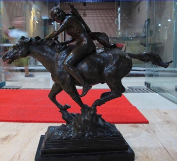 

fast shipping USPS to USA S0020 Western Art Decor Bronze Copper Marble Base Mason Ride Horse Statue Sculpture
