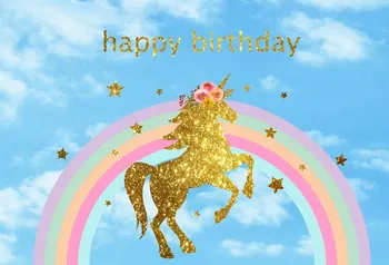 

Gold Unicorn Party Happy Birthday Photo Background Photography Backdrops Quality Vinyl
