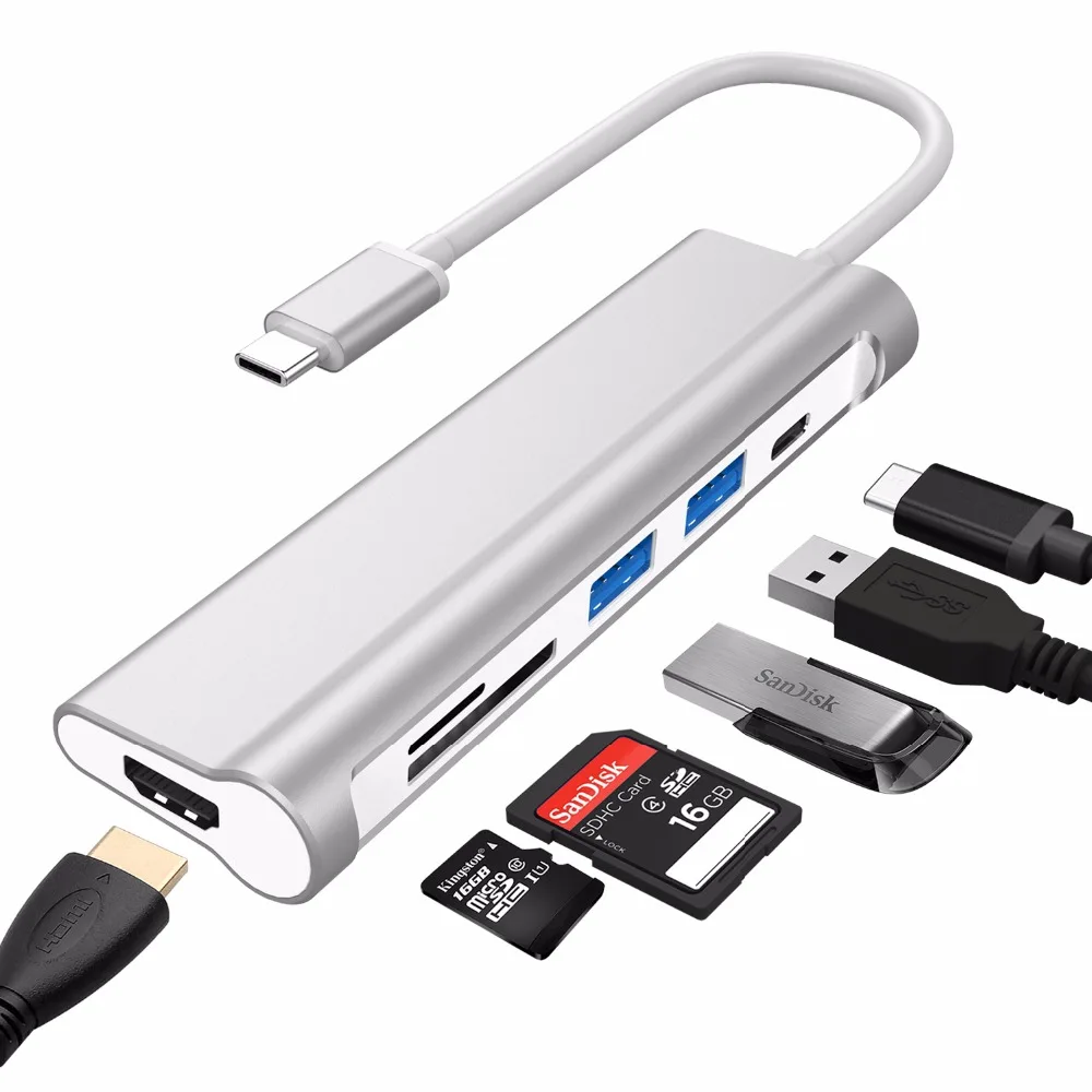 

DZLST USB Type C HUB to HDMI/Card Reader/PD Charging Thunderbolt 3 USB 3.0 Hub for MacBook Huawei P20 Pro Samsung Galaxy S9/S8+