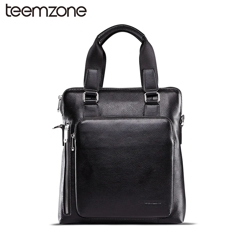 

teemzone New British Style Mens Genuine Leather Business Casual Messenger Shoulder Bag Tablet Satchel Cross Body Book Bag T0823