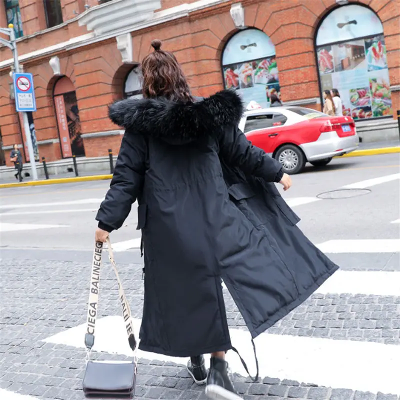 2019 Winter New Korean Style Long Parka Jacket Fashion Down Cotton Outerwear Slim Women Hooded Fur Collar Thicken Overcoat f1351