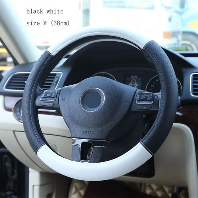 Housse en cuir microfibre noir et blanc pour volant de voiture, couvre- volant tressé de 38 cm - AliExpress