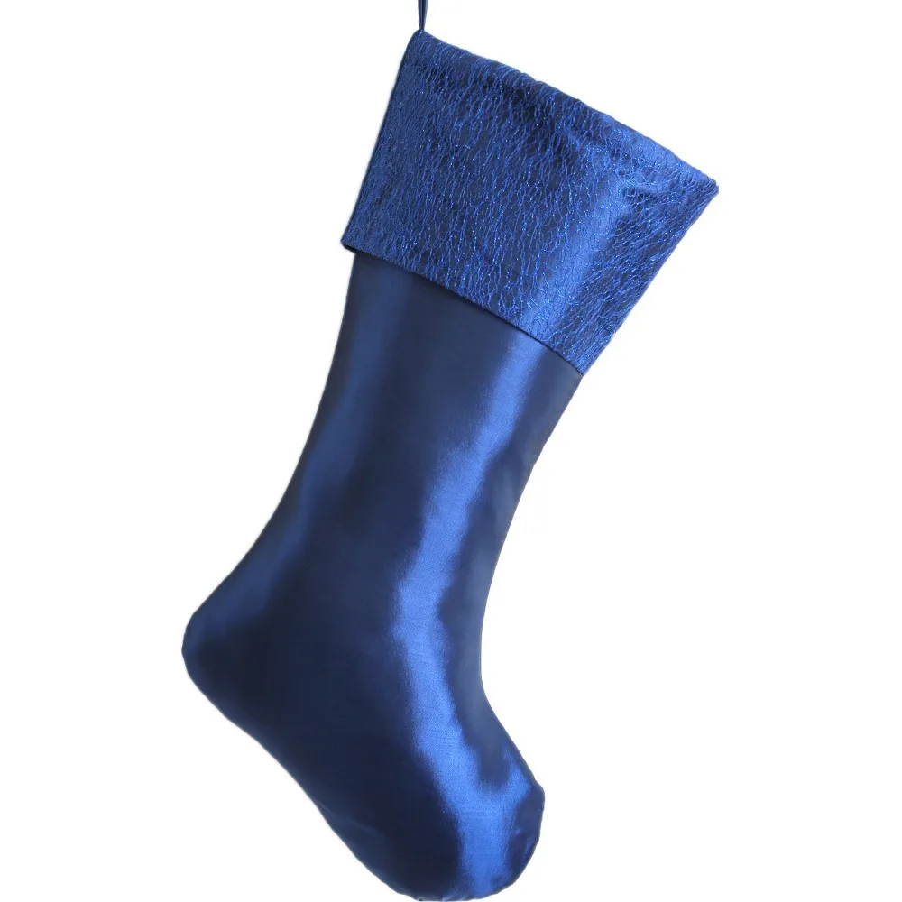 /тело из искусственного шелка с блестящей стежкой Блестящий Рождественский носок с отделкой темно-синий