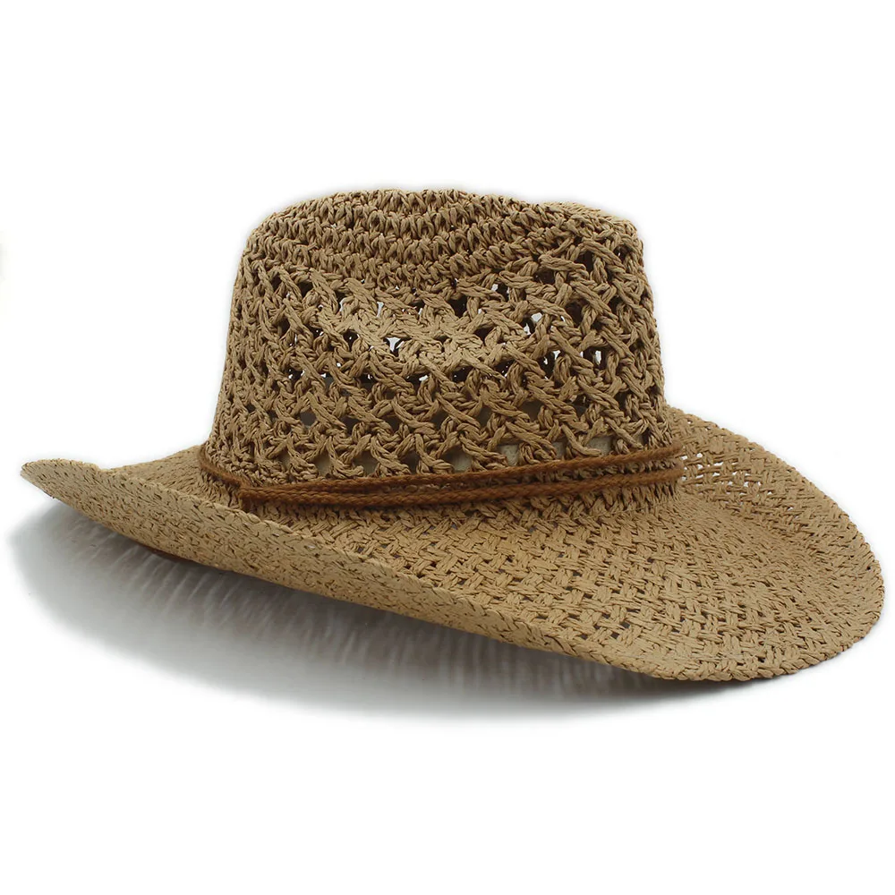 

100% Handwork Summer Women Men Toquilla Straw Cowboy Hat For Gentleman Wide Brim Boater Panama Jazz Hats Godfather Sombrero Cap