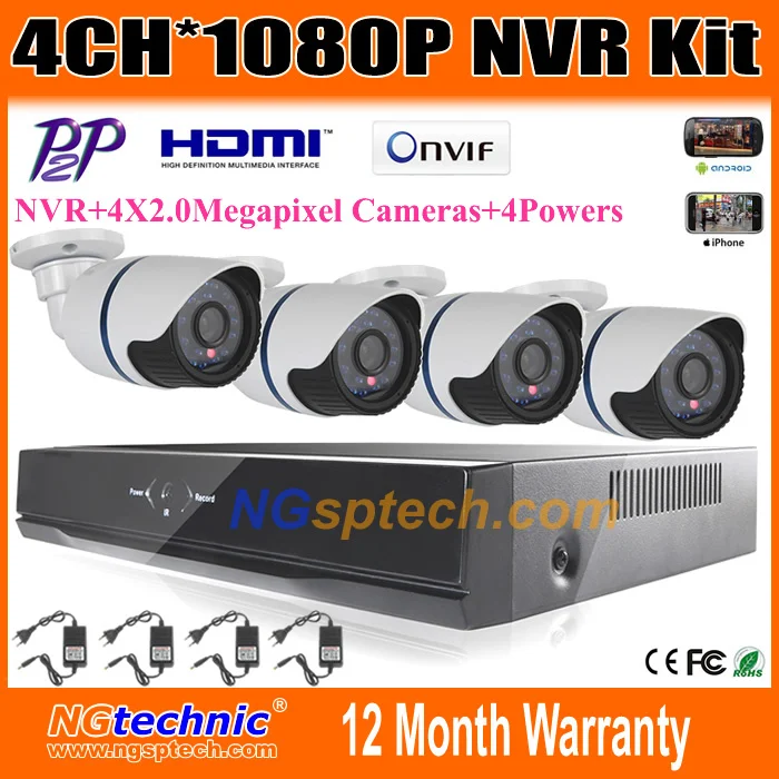 

New Arrival! CCTV IP Outdoor /Indoor Bullet 2.0MP 1080P IP Camera 4CH NVR System Onvif 2.0 HDMI P2P 4CH NVR Kits Home Security