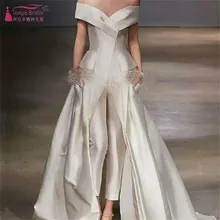 Elegant Off the Shoulder Wedding Dresses Women Jumpsuits With Pockets Custom Satin Two-piece Bridal Gowns Vestido De Novia SS157