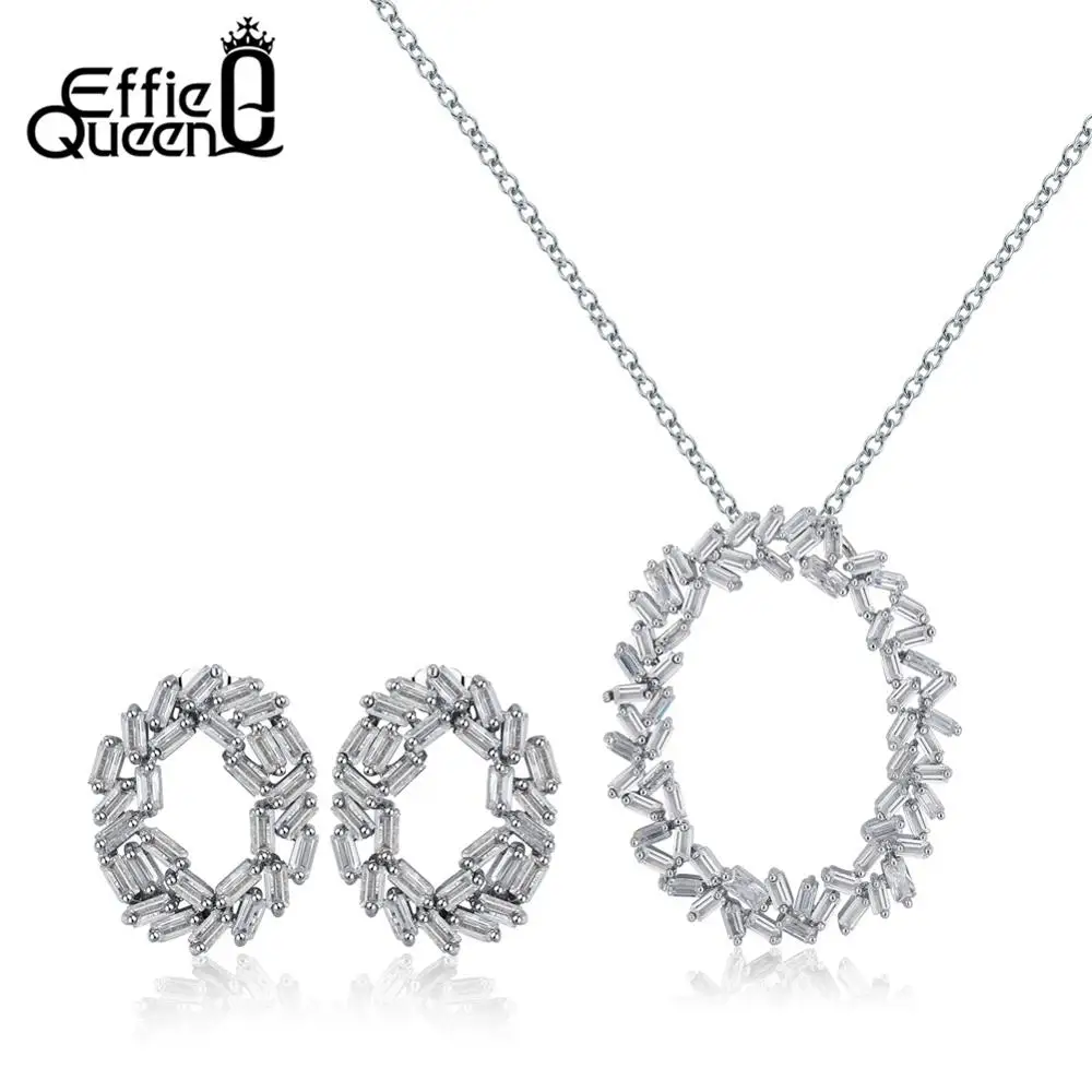 

Effie Queen Fashion Jewelry Set For Women Round Pendant Necklaces+Earrings With AAA Cubic Zircon Wedding Set Party Gift DOS116