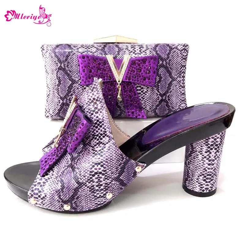 

Italian Shoes and Bag To Match Shoes with Bag Purple Decorated with Rhinestone Shoes and Bag Set African Set Party Shoe and Bag