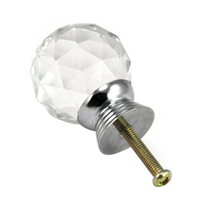 2pcs Crystal Glass Door Knobs Drawer Cabinet Furniture Kitchen Handle clear
