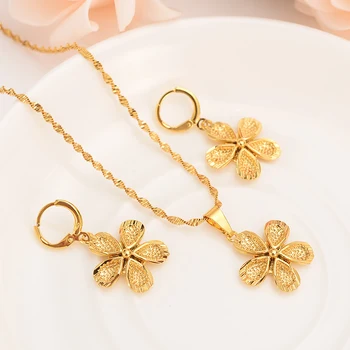 

Gold african Ethiopian Flower Jewelry sets for Bride Wedding Jewelry Necklace pendant Earrings womenArab Jewelry lucky Gifts