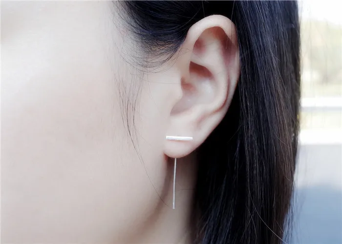 simple long bar earring 100% 925 Sterling silver Jewelry fashion Hypoallergenic Stud earrings for women gift