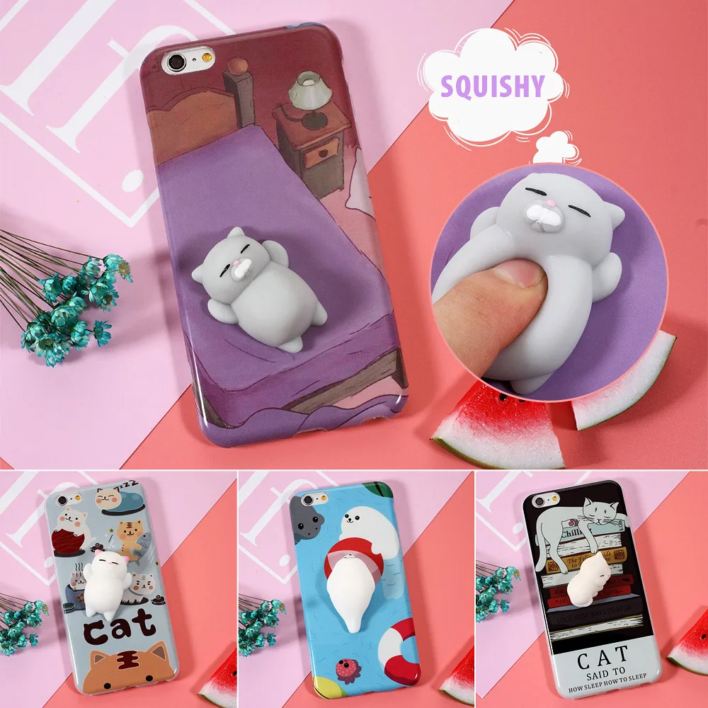 Dulcii Squishy чехол для iPhone 5 5S SE 6 6S 7 8 3D кошка мягкими телефона Plus Celular Coque |