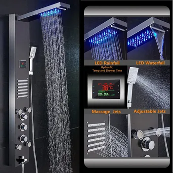 

LED Colors Bathroom Faucet Shower Panel Tap Wall Mounted Shower Faucets Triple Handles with Tub Mixer tap Hand showers