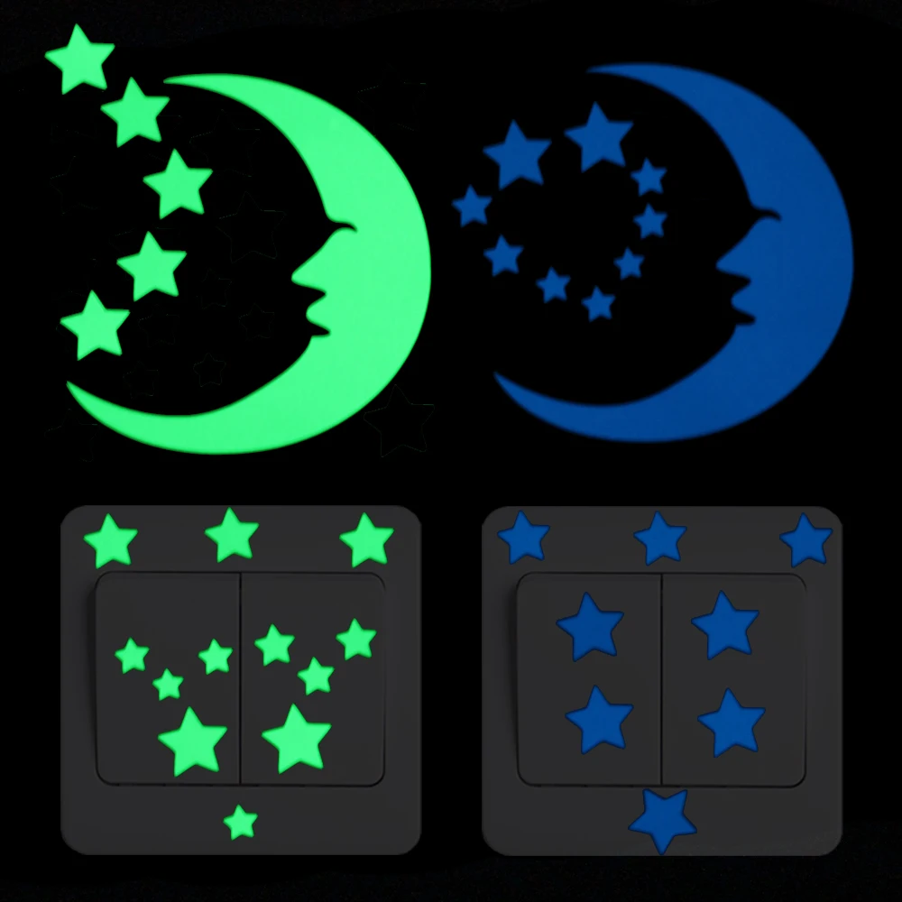 الكرتون القمر النجوم مضيئة التبديل ملصق يتوهج في الظلام ديكور المنزل الجدار ملصق للأطفال غرفة نوم خزانة الديكور الشارات