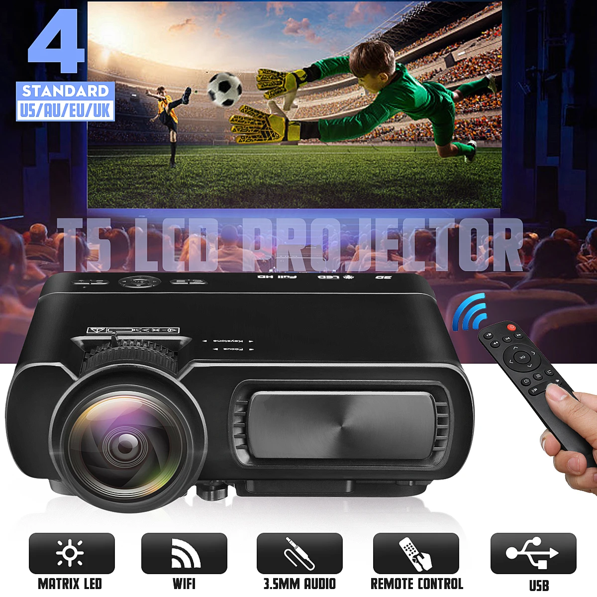 Mini Projector T5 LCD 7000 Lumens 1080P Full HD Wifi bluetooth Home Theater Android 6.0 Audio Speaker Home Theater Cinema