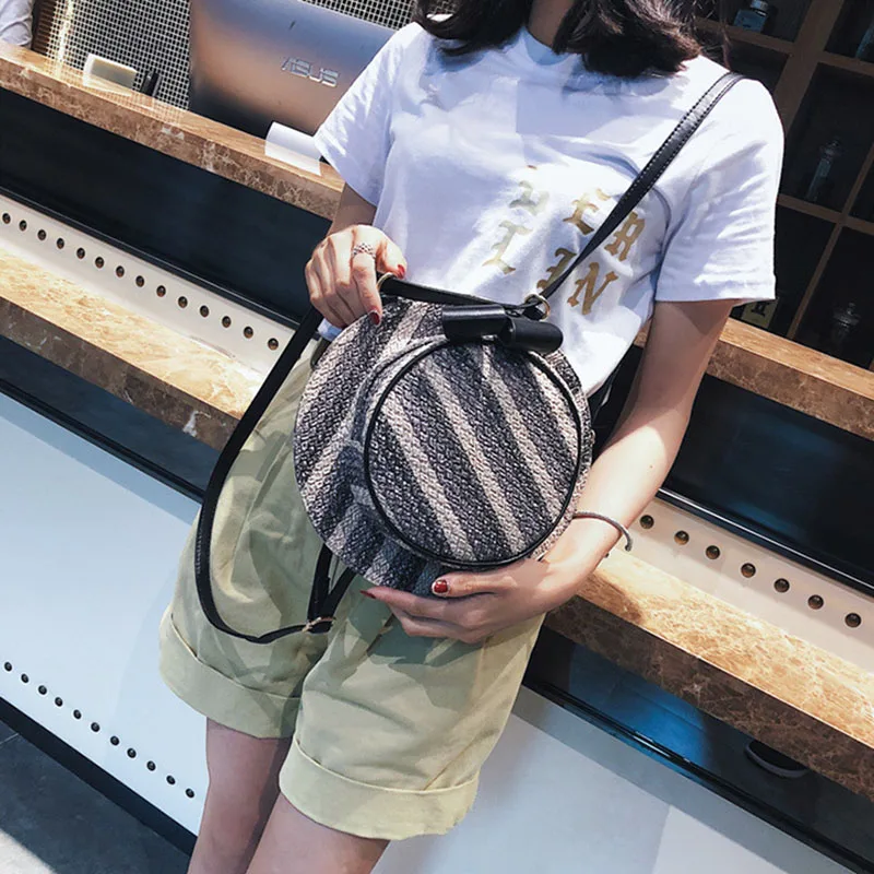 New Fashion Women Summer Straw Backpack INS Popular Female Hat Back Pack Lady Travel Casual Mochila Stripe Knit Crossbody BP3008 (3)