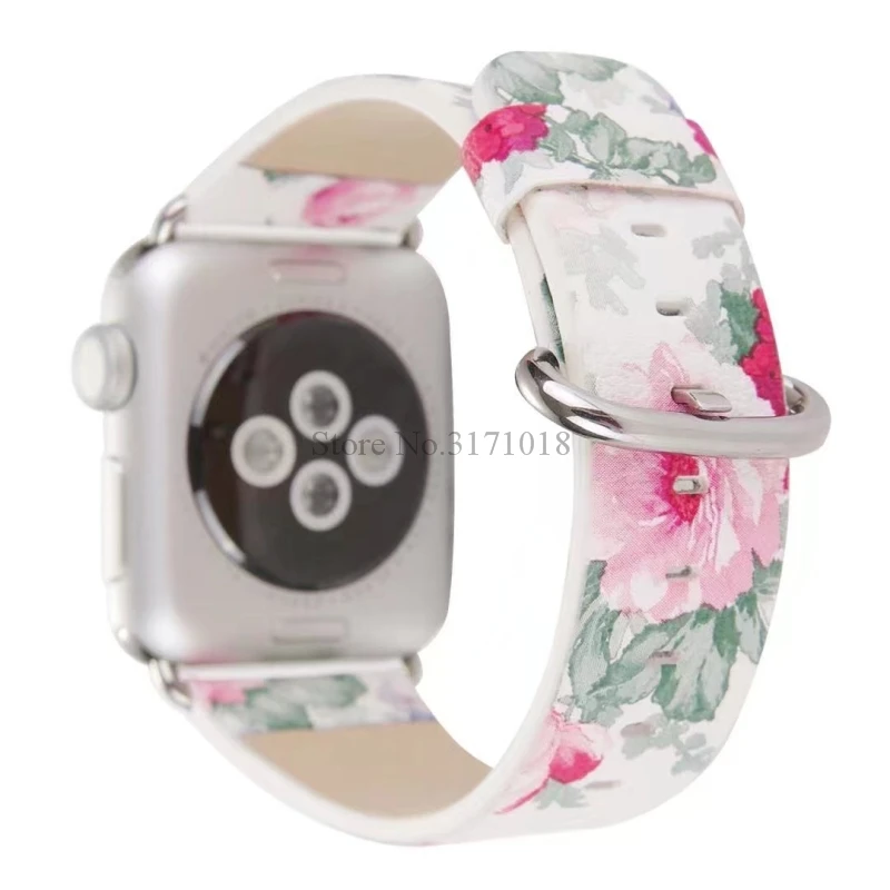 Китайский цветочный кожаный ремешок для часов Apple Watch 44 мм 42 38 Серия 1 2 3 4 браслет