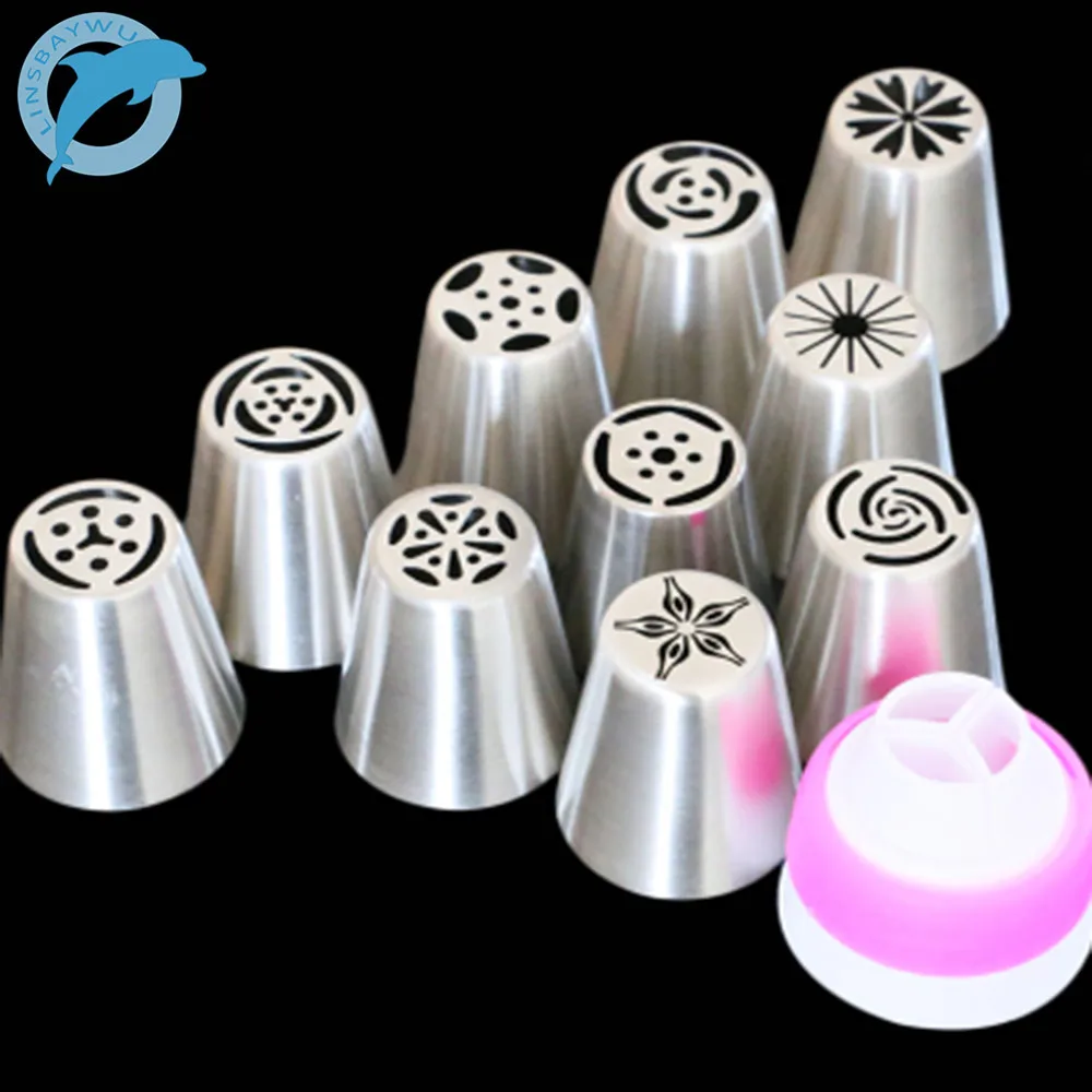 11PCS Stainless Steel Nozzles Russian Tip Pastry Tools Icing Piping