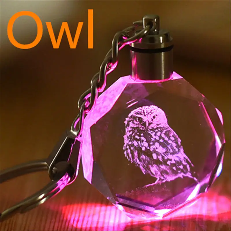 

2019 K9 Crystal Lovely animals Key Chain Laser Engraved Colorful LED Light Key Ring Glass Keychain Decoration Pendant Gift