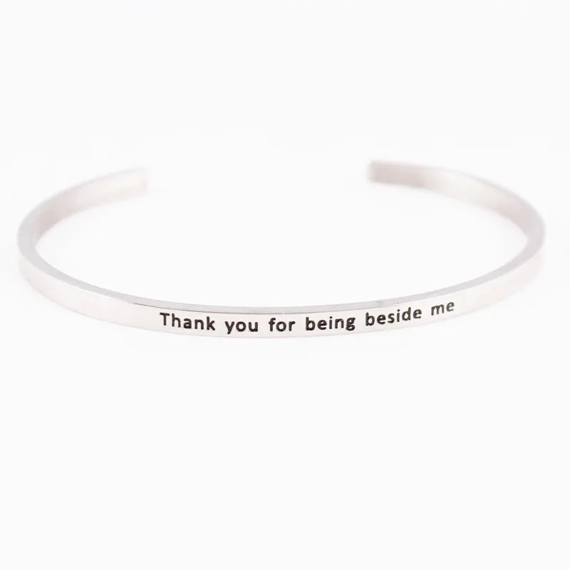 

C Shape Stainless Steel Bangle Engraved Positive Inspirational Quote Handmade Cuff Mantra Bracelets For Women