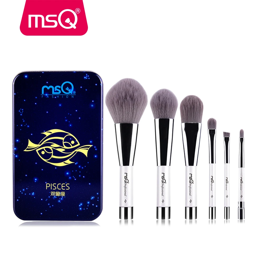 

MSQ 6pcs Makeup Brushes Set Synthetic Hair Portable Make Up Brush Short Handle 12 Constellation Series With Magnetic Case