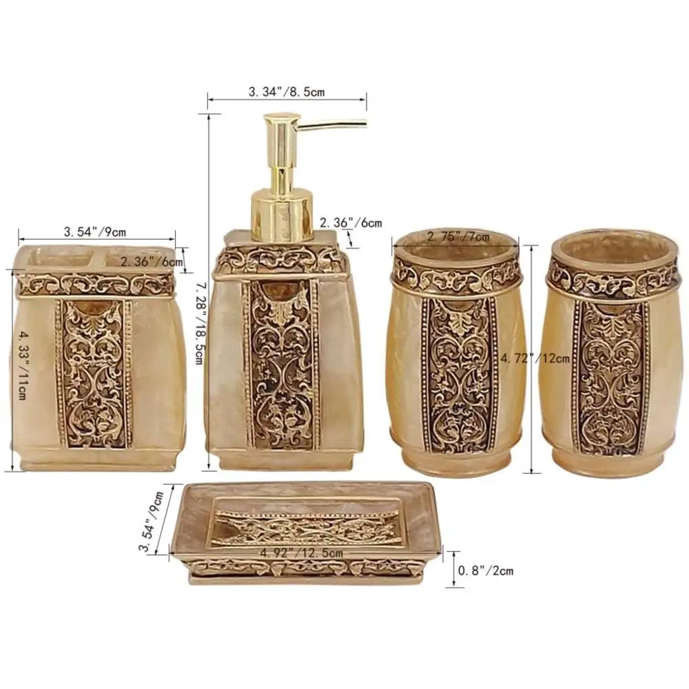 5 шт. аксессуары для ванной комнаты Европейский Римский аристократический набор для ванной диспенсер для лосьона для ванной смолы стаканчик держатель для зубных щеток