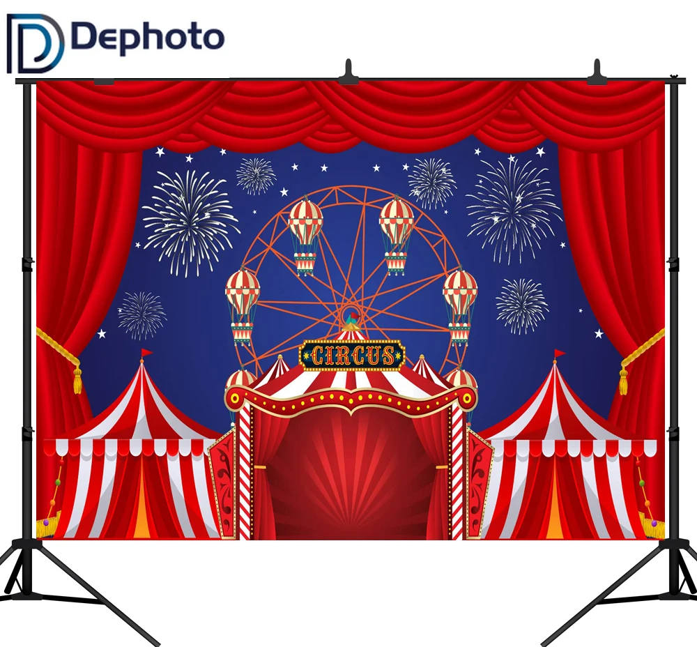 DePhoto Carnival Circus Party Banner Red Curtain Fireworks Baby Shower Photography Backdrop birthday Photo Background Studio | Электроника