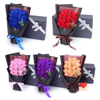 

Rose Soap Flower Creative Design Valentine's Day Gift 18pcs Preserved Rose Flower Soap Bouquet Gift Box Wedding Party Decor