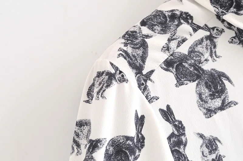 VOGUEIN Новая женская Повседневная Блузка с принтом кролика и длинными рукавами, рубашка, топы