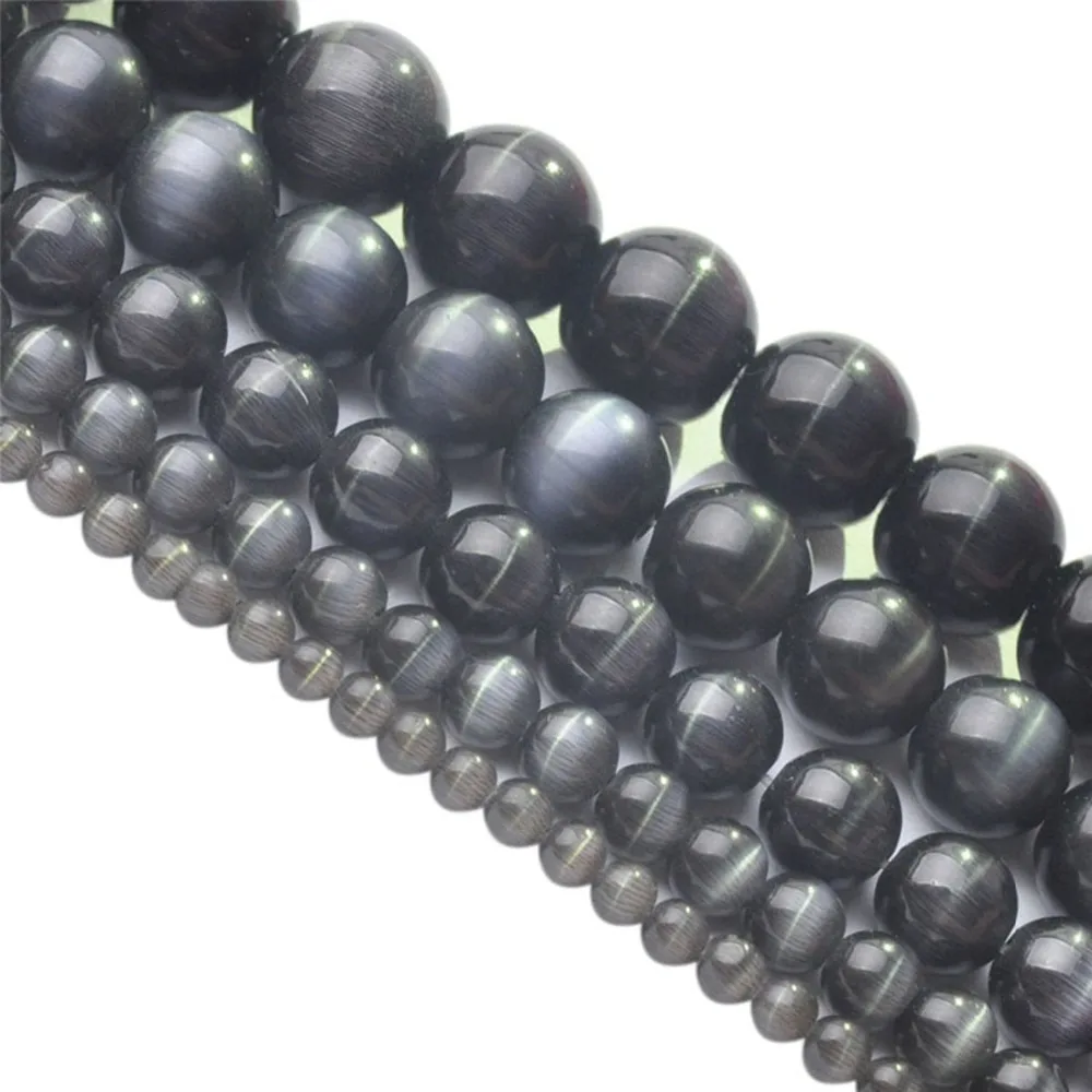 New Arrivals Natural Stone Black Cat's Eye Stone Loose Bead 4/6/8/10