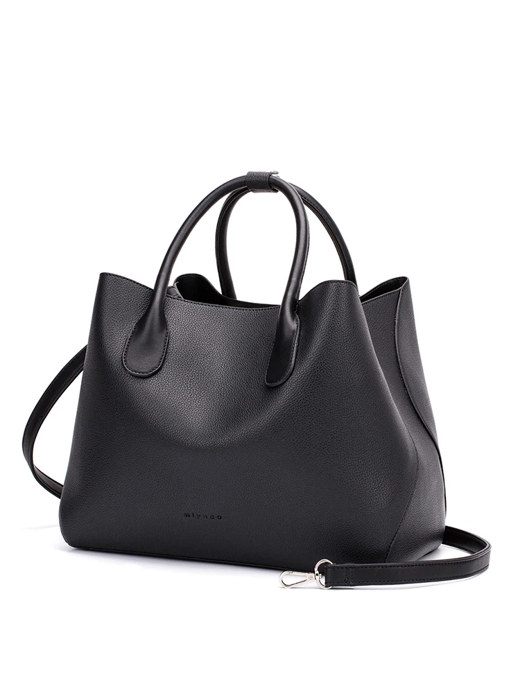 Miyaco Brand Women Handbags Dress Ladies Bag Small Casual Tote Black Leather Top-Handle Bag with Floral Pouch