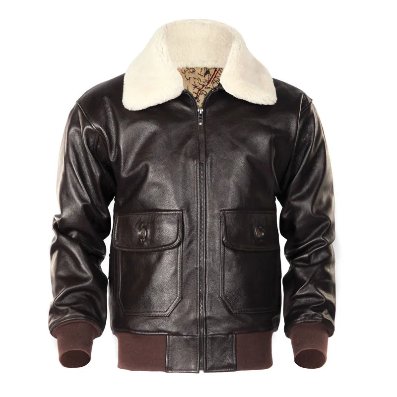 

2020 USAF Genuine A2 Pilot Leather Jacket Wool Collar Thick Cowhide Winter Russian Aviator Leather Coat Customized FREE SHIPPING