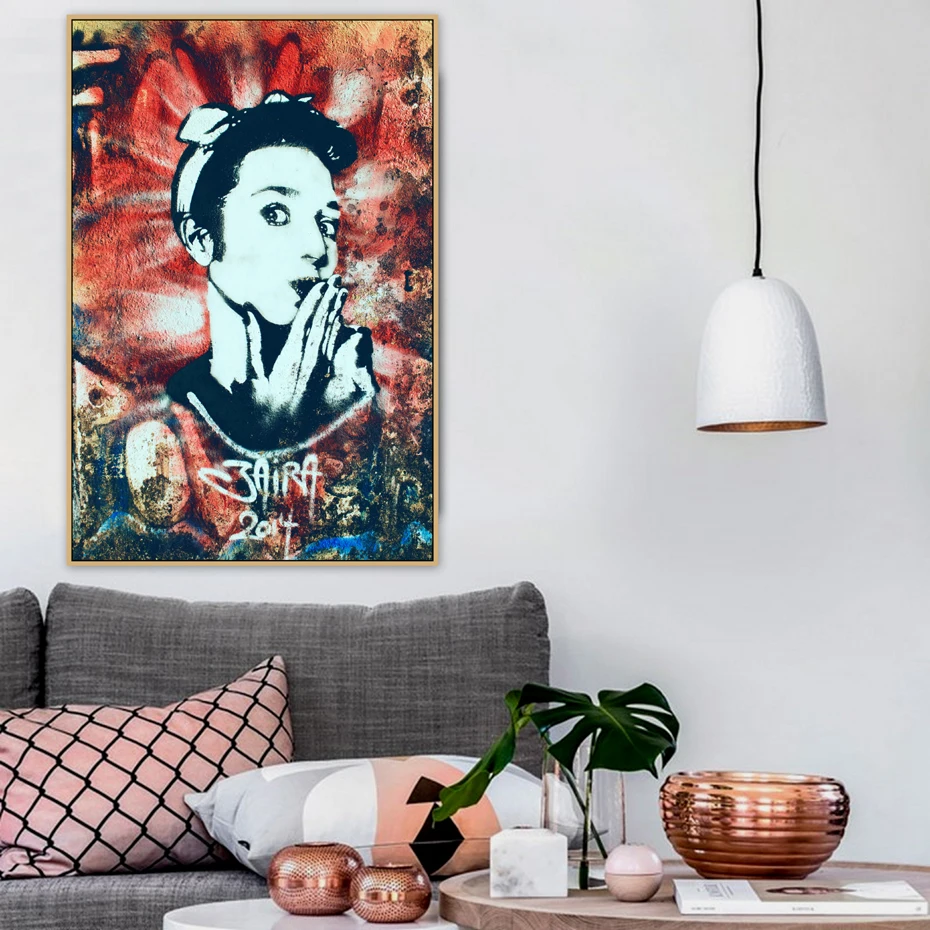 

Hollywood Actress Audrey Hepburn Graffiti Street Art Canvas Painting Posters Prints POP Wall Art Pictures Living Room Home Decor
