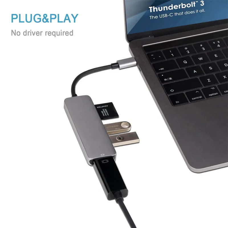 Док станция Thunderbolt 3 hub usbc USB Type C к HDMI 0 кабель TF SD карта 5 в 1 разветвитель адаптера