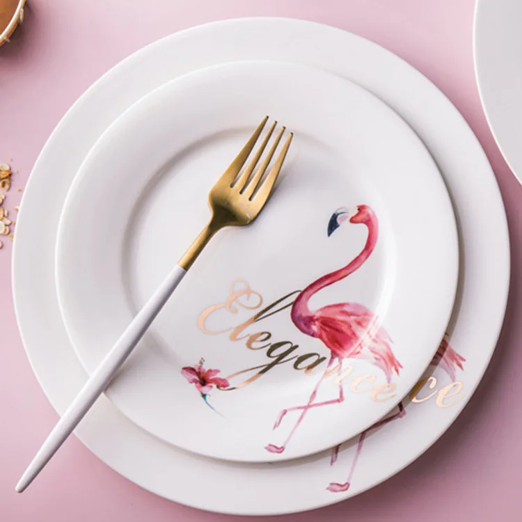 

Flamingo Plate Tableware Nordic Style Tableware Bowl Set Cute Ceramic Western Dish Round Plate