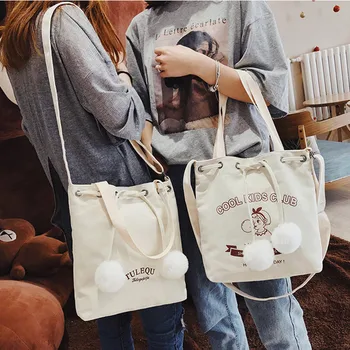 

Canvas Single Shoulder Bag Lightweight Shopping Bag with Drawstring for Women New