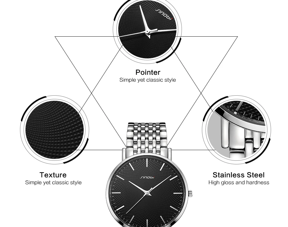 Sinobi модные повседневные Ультратонкие мужские часы из нержавеющей стали, мужские кварцевые наручные часы, мужские часы