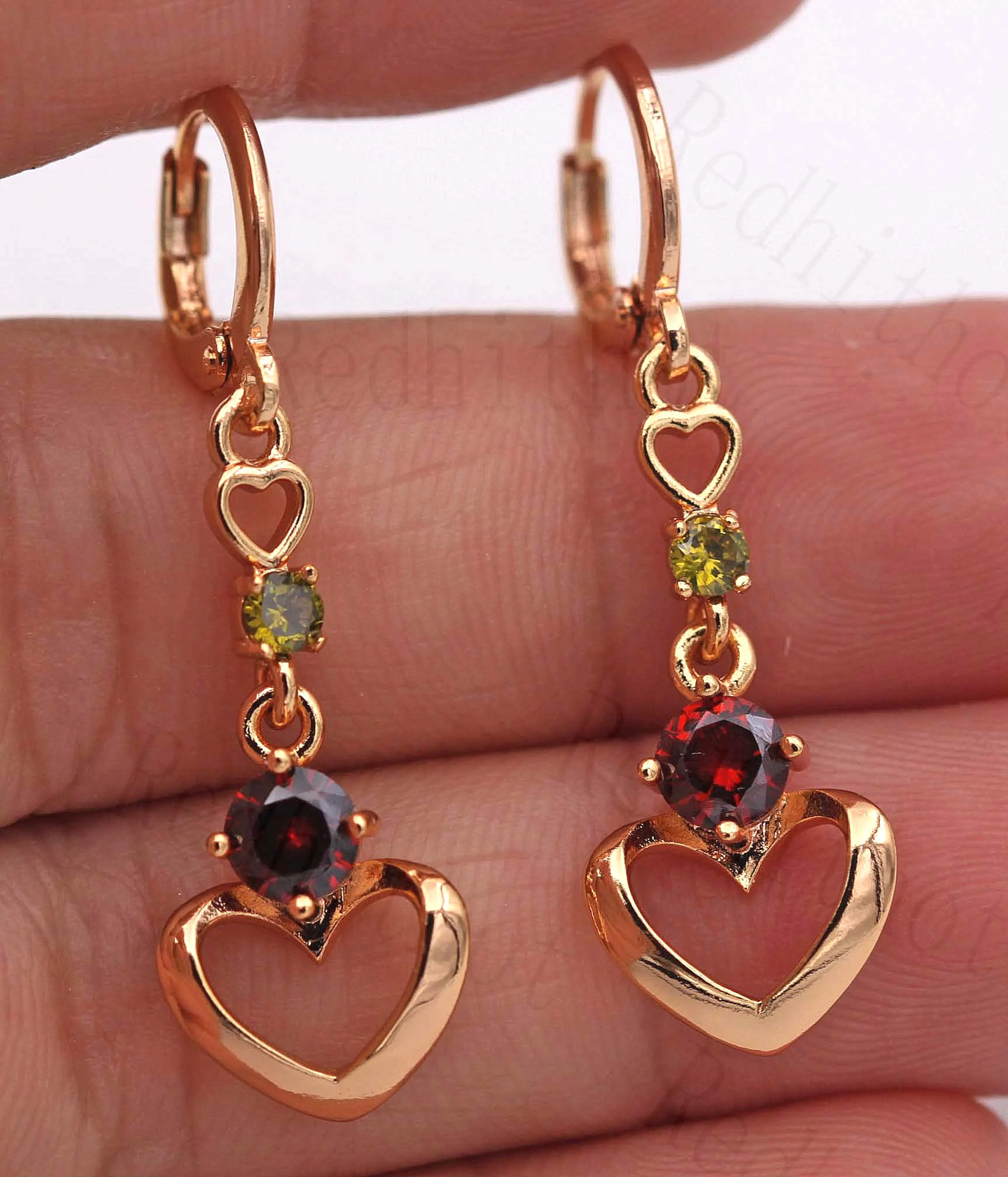 

Luxury Heart Earrings for Women Gold Filled Drop Earring with Red Rainbow Zircon Cute Jewelry for Party Wedding Gift
