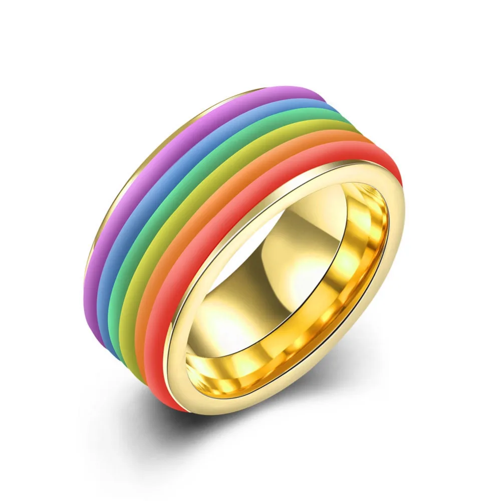 

2016 New Top QualityTitanium Series Fashion Rainbow Titanium Steel Ring for Women Men'S Gift Silver /Gold Jewelry Finger Ring