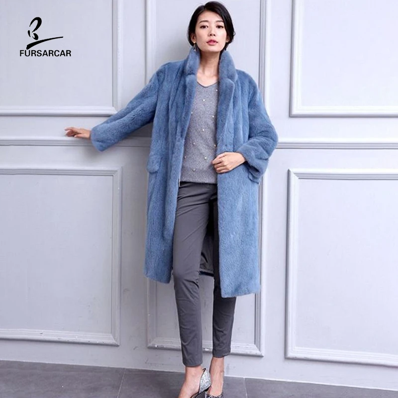 

FURSARCAR 2019 New Luxury Elegant Women Real Mink Fur Winter Coat For Female Windbreak Jacket Genuine Natural Fur Trench Parka
