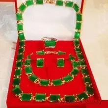 Очаровательная новые зеленые Gem ожерелье браслет серьги кольцо 6-9# Set fine КВАРЦ покрытием Свадебные широкий часы крылья королева