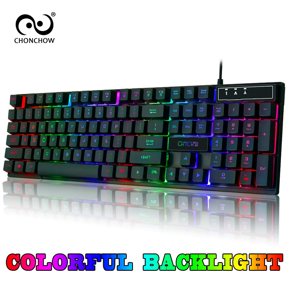 Gaming Keyboard Rainbow Colorful Backlit Game Keyboard RU/ES Layout with Microphone USB Wired Keyboard for PC Gamer Computer