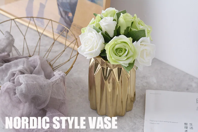 Современный минималистичный позолоченный скандинавский стиль украшения для цветочного магазина Свадебная Геометрическая керамическая декоративная домашняя ваза креативный продукт