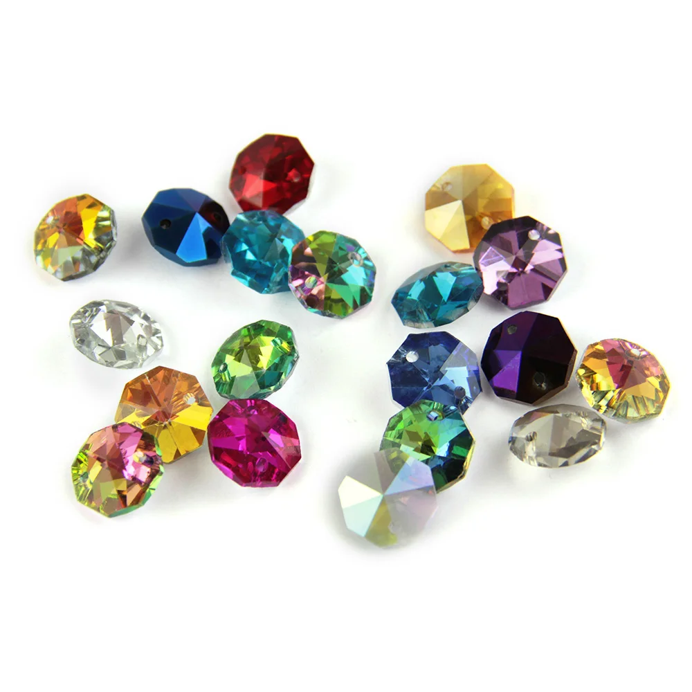 

14mm Crystal Octagon Beads Mixed Colors In 1 Hole For Chandelier Prism Parts