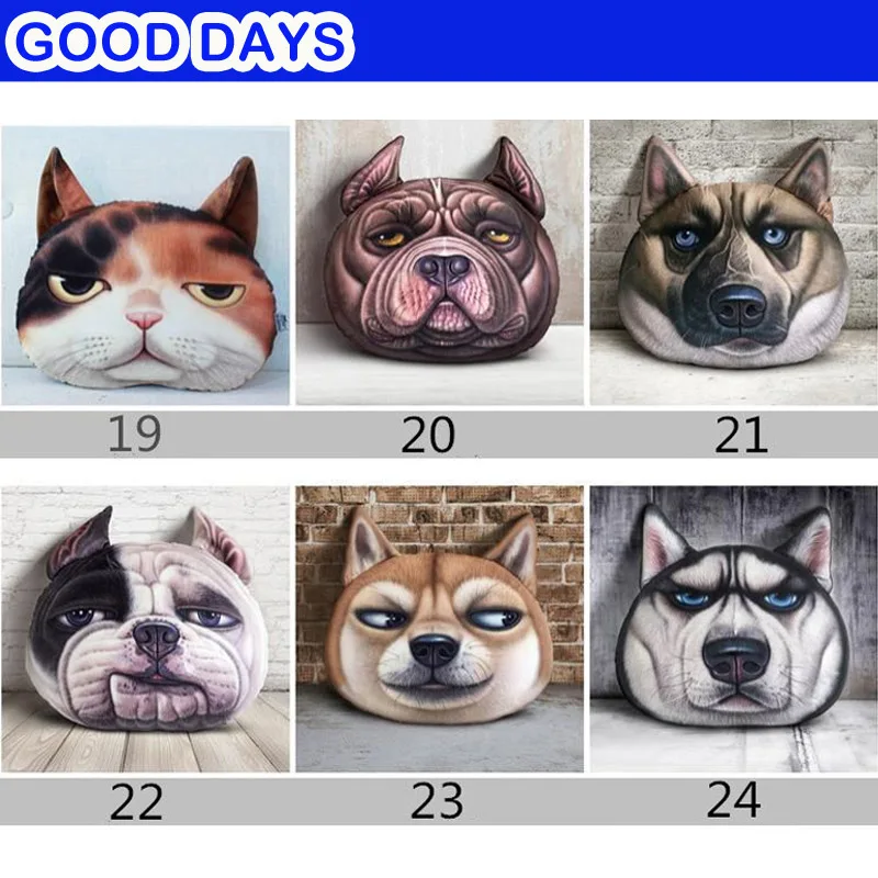 

NEW 3D print Cute Animal Face Pillow Cushion Dog Cat Bull Terrier Sofa Office Nap Pillow Washable Pillow Car Seat Cushions