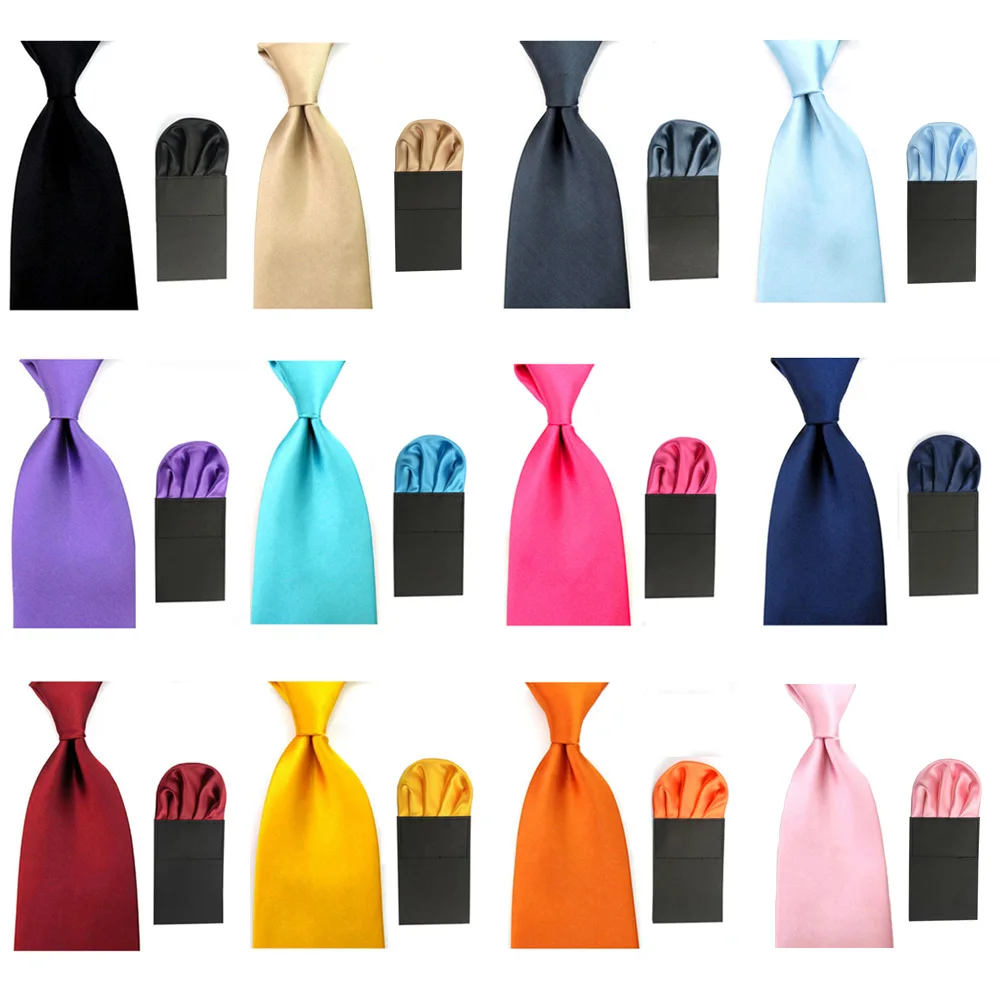 

Men's Satin Solid Wide 8cm Ties Neckties Pre-Folded Puff Pocket Square Hanky Set SETBW0051