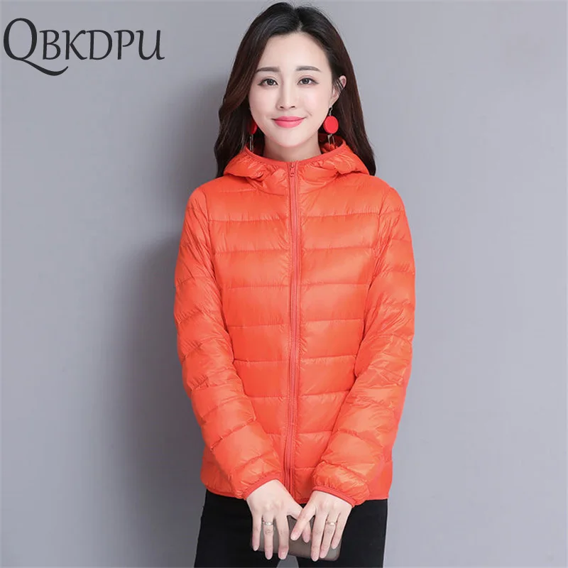 

Winter Women Ultra Light Jacket silod color Hooded Jackets Long Sleeve Warm Coat Short Parka Female Solid Portable Outwear