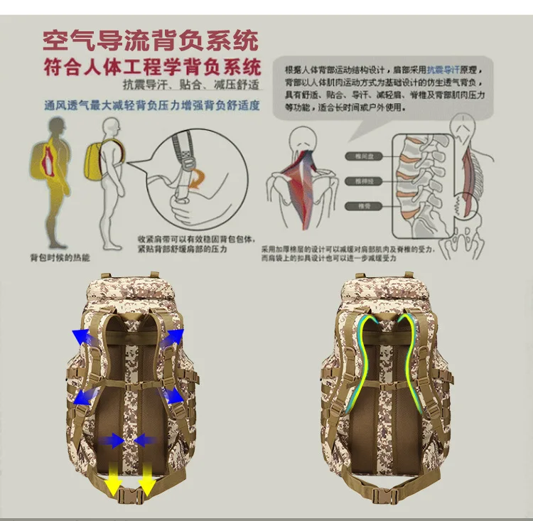 50L Открытый Тактический Рюкзак Molle военная армия кемпинг туризм большой пакет 800D водонепроницаемый альпинизм Камуфляж сумки для мужчин