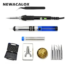 NEWACALOX Kit de Soldador de Temperatura Ajustable 60 W Enchufe de LA UE 220 V estación de la Reanudación De Soldadura Alambre de Soldadura Bomba Desoldadora Herramienta de Transporte caso